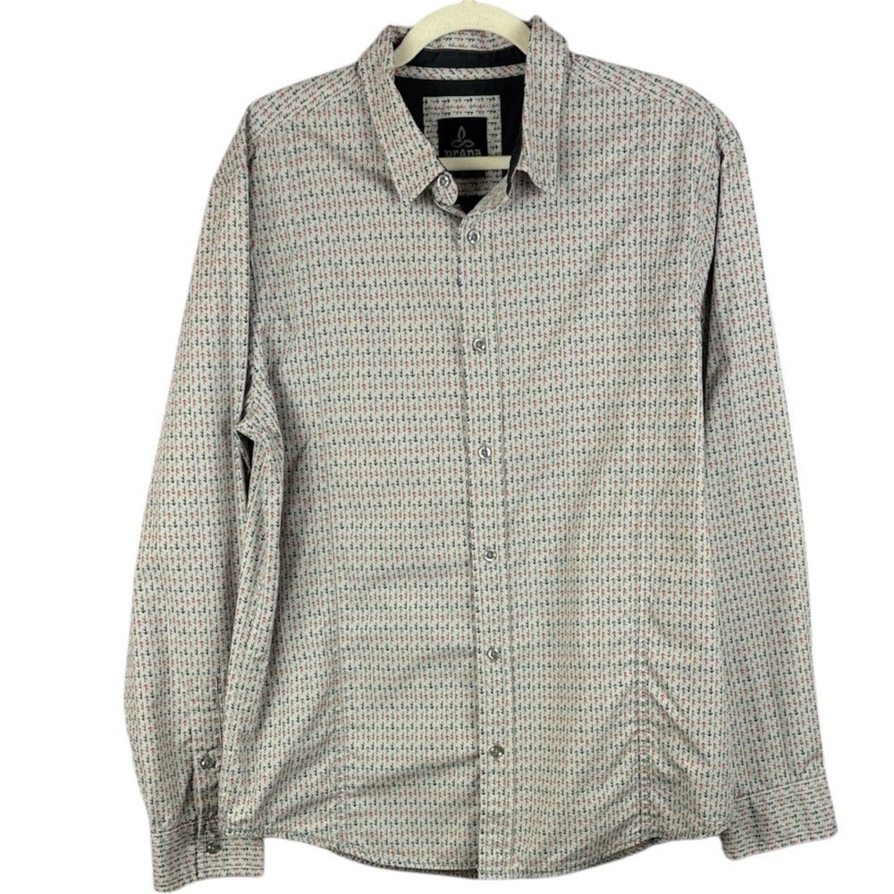 Prana Breathe Men's Organic Cotton Geo Pattern Button Down Long Sleeve Shirt